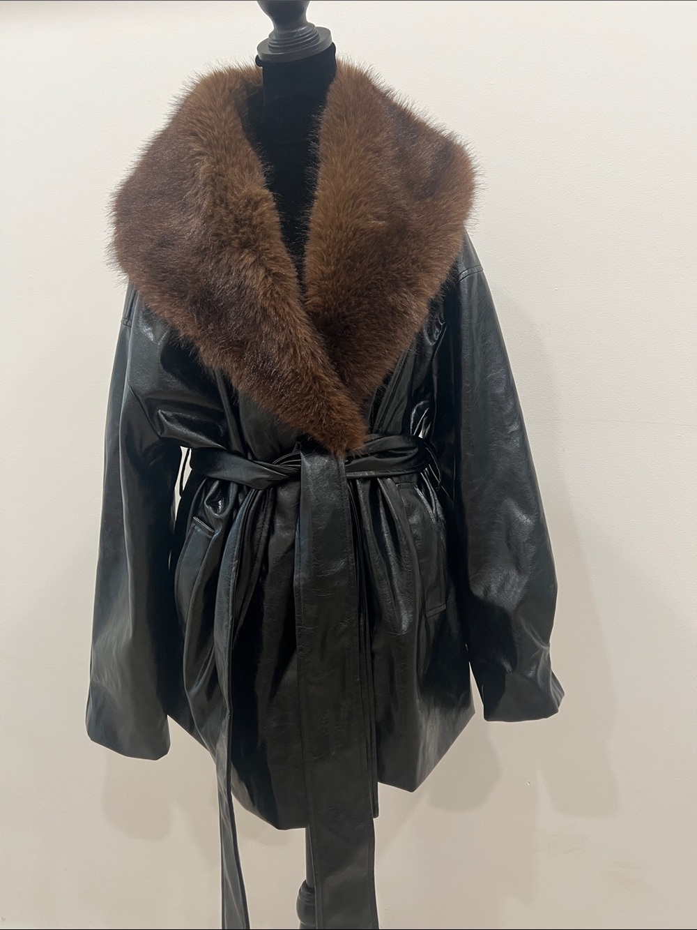 ASHLEY GRAHAM Faux Leather & Fur Coat
